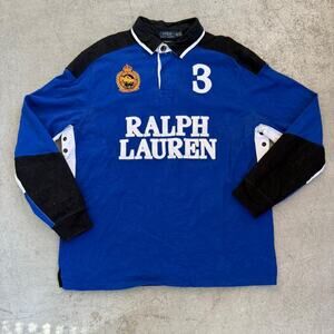 Vintage Polo Ralph Lauren Spellout Colourblock Rugby Polo Long Sleeve Shirt
